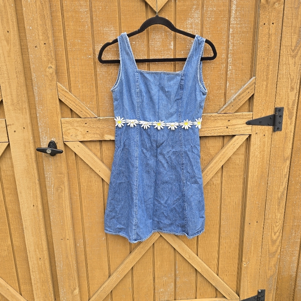 Denim Mini Dress with Floral Accents